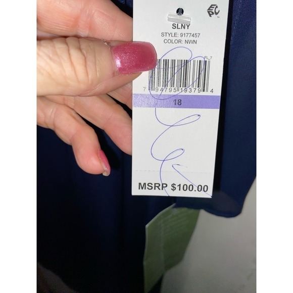 NWT Blue Foil cape chiffon dress by SLNY size 18 - Picture 3 of 5